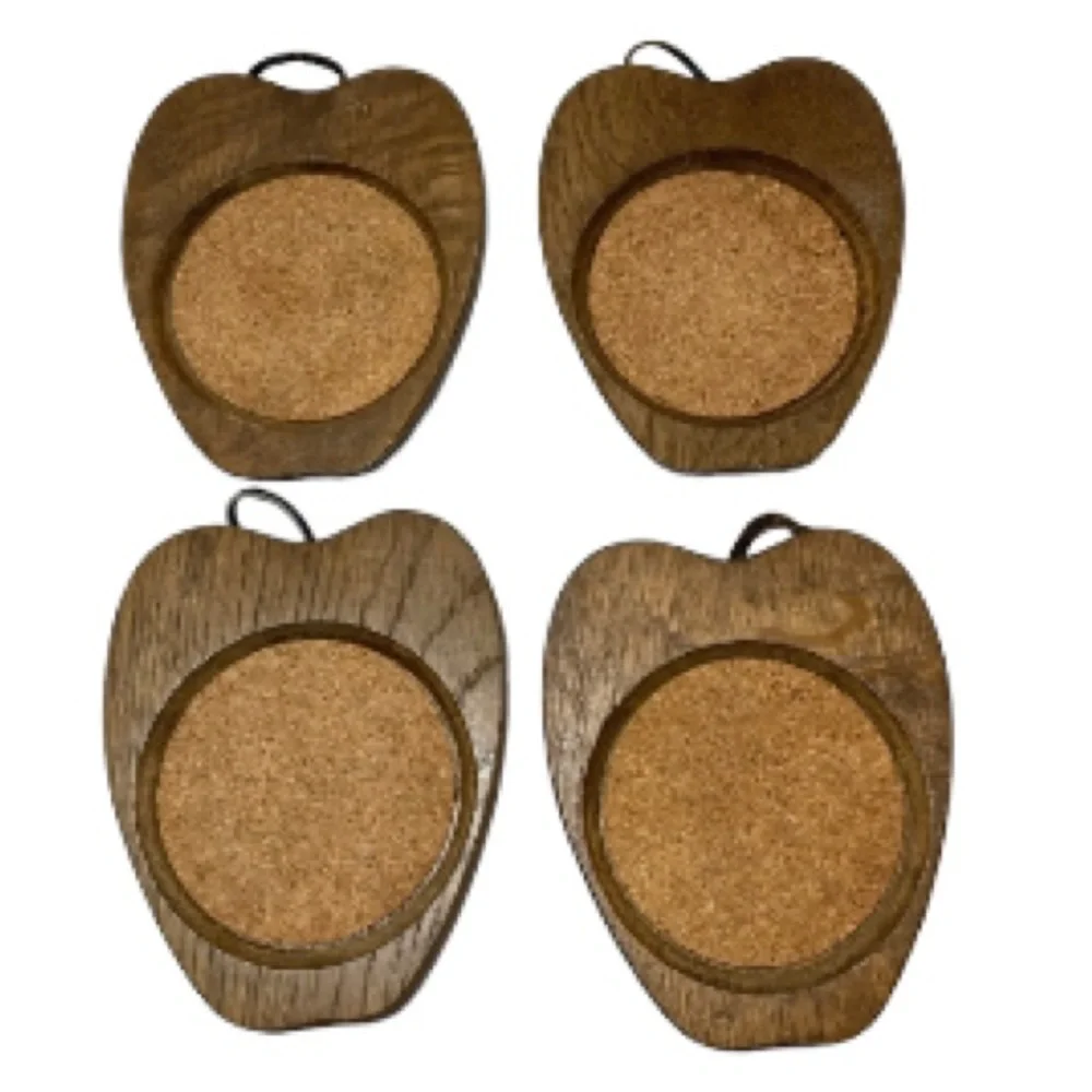 1960s Wood Apple Coaster Vintage Japan Sere Hand Carved Set of 4